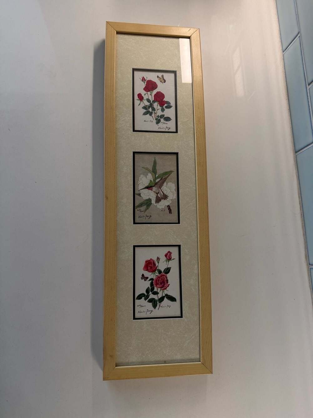 Karl J. Feng Numbered Botanical Art Print Trio, Hummingbird and Red Roses